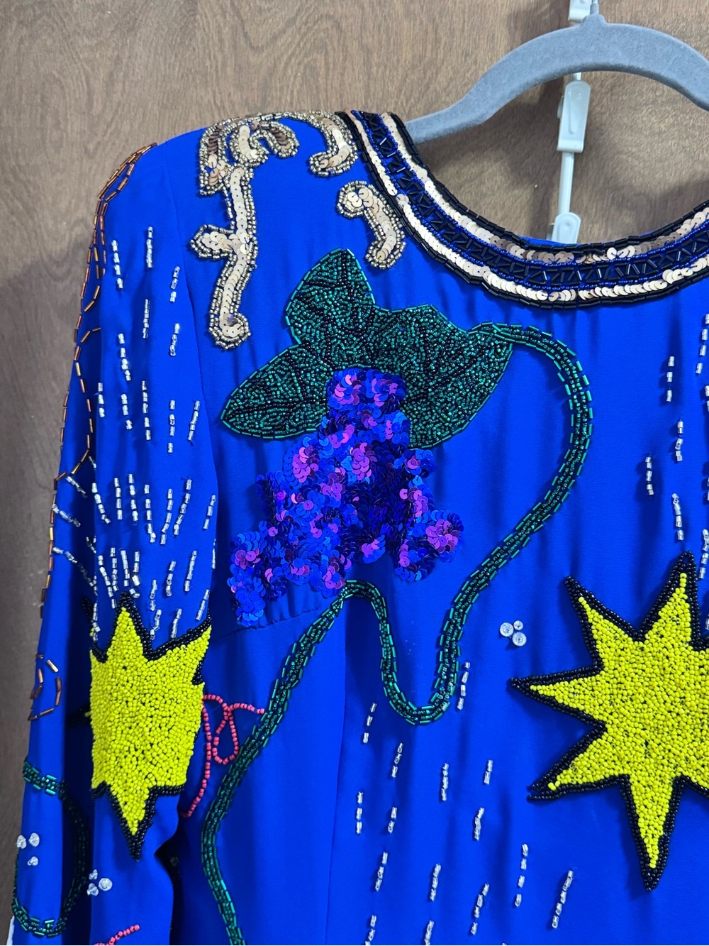 Vintage Ornate Pop Art Embellished Royal Blue Dress w/Beaded Appliqués - Picture 14 of 16